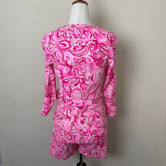 Lilly Pulitzer Karlie Wrap Romper in Pink Pout‎ Mango Salsa - Picture 9 of 13
